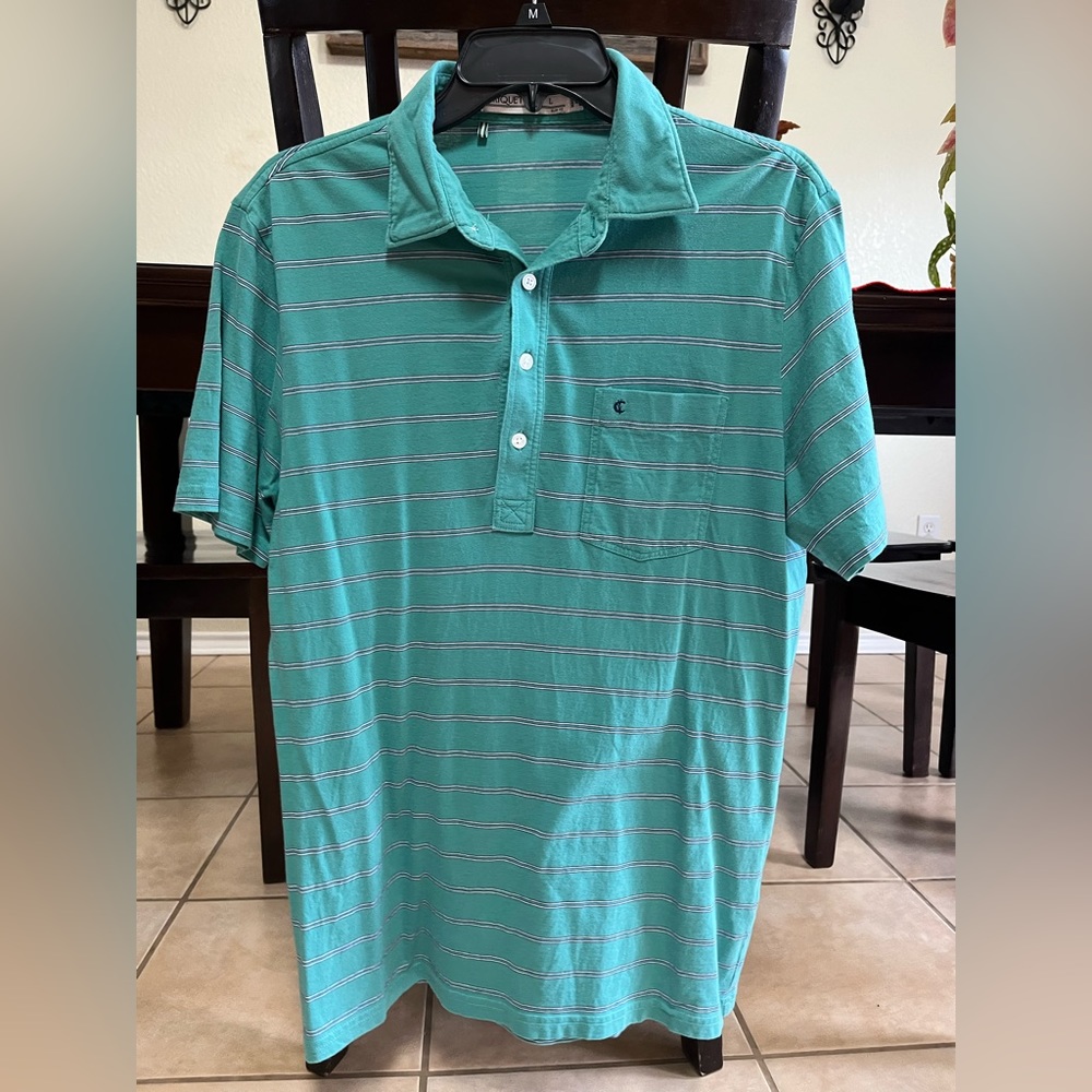 Large Green Striped Slim Fit Criquet Polo